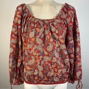 ❤️ Free People Red Paisley Oversize Blouse XS